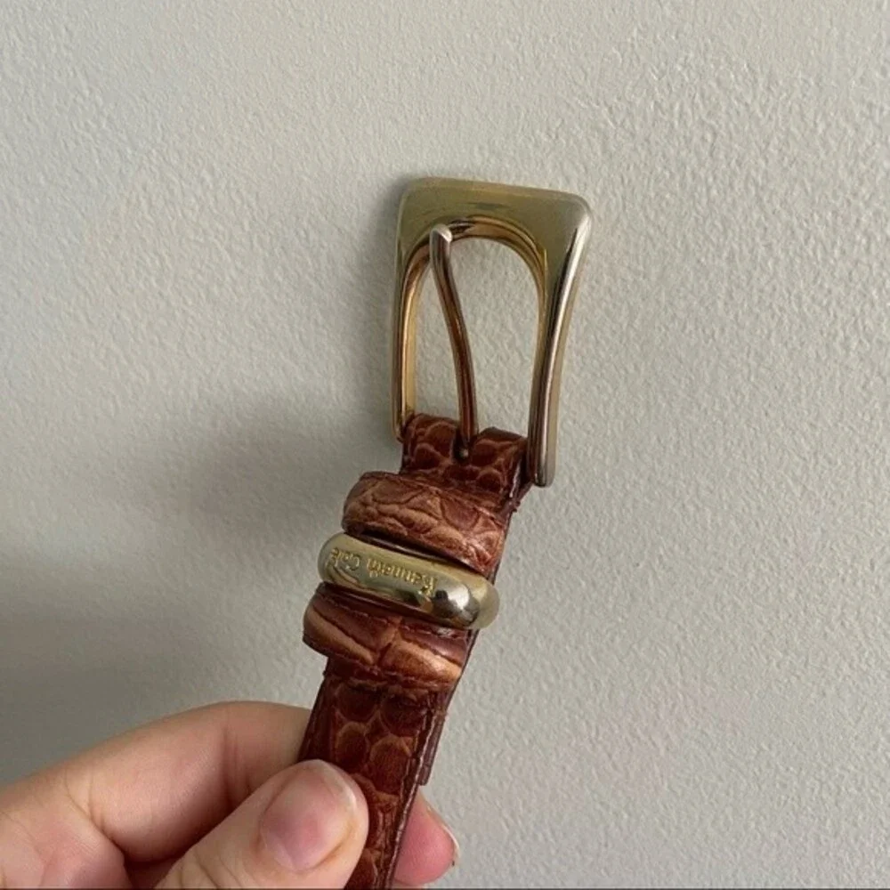 Vintage Italian Calfskin Leather & Brass Buckle Belt